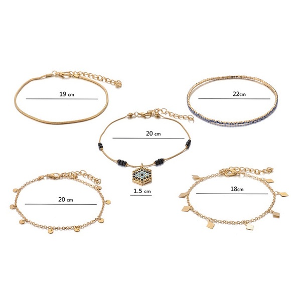 Geometric Beaded Anklet Set Gold Beaded Dangle - Picture 6 of 7